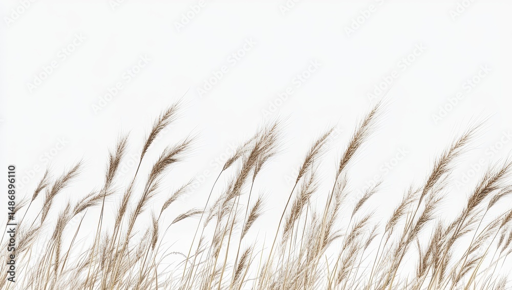 Fototapeta premium Dried grasses swaying gently against a white background
