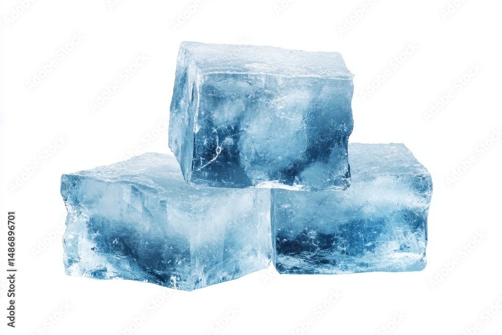 Obraz premium Three translucent ice cubes, slightly irregular, clustered together