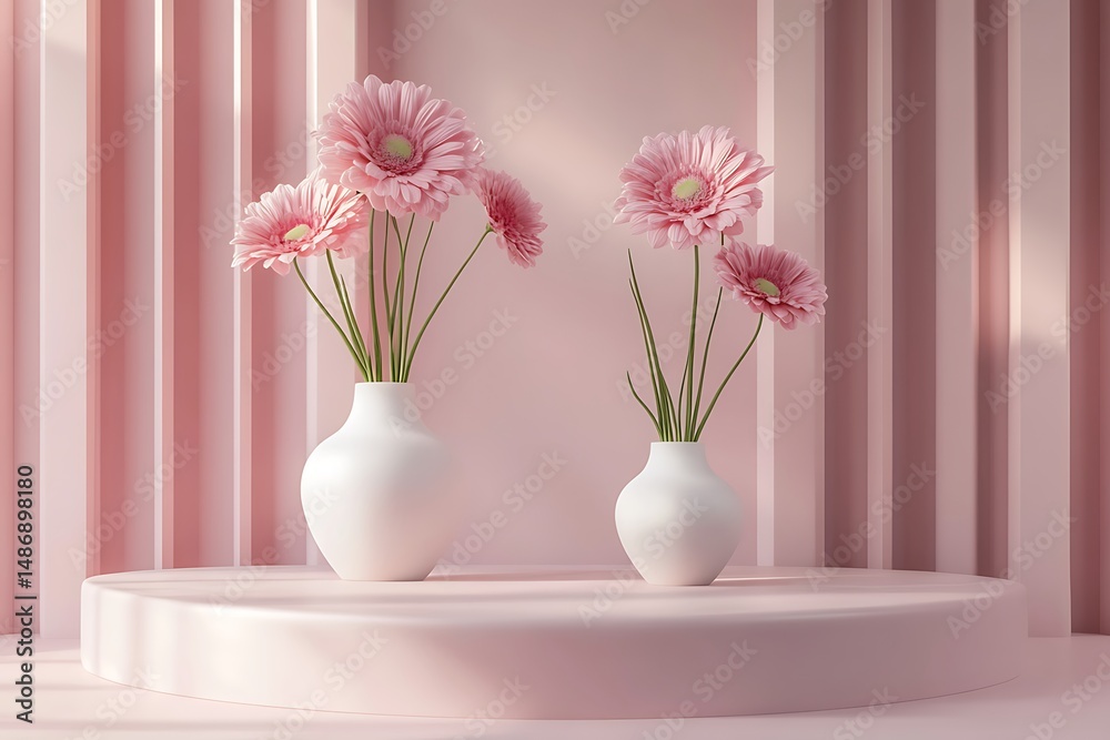 Minimalistic Abstract Display with Floral Arrangements and Soft Light Minimalistic Abstract Display with Floral Arrangements and Soft Light