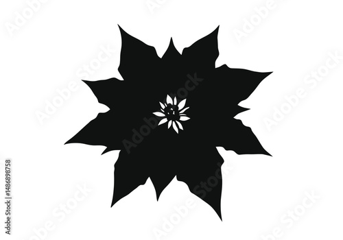 Poinsettia silhouette. This image shows a black poinsettia silhouette, a star-shaped flower often associated with Christmas. Vector clipart illustration design.