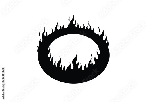 Ring of fire silhouette. This image shows a black ring of fire silhouette, depicting flames encircling a circular shape. Vector clipart illustration design.