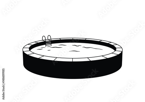 Swimming pool silhouette. This image shows a black swimming pool silhouette, a round pool with water and a ladder. Vector clipart illustration design.