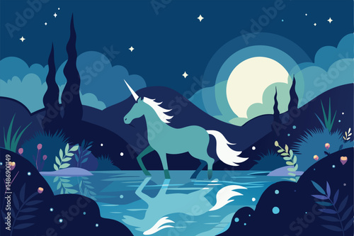 Ethereal Encounter: Unicorn's Graceful Swim in Twilight Shadows