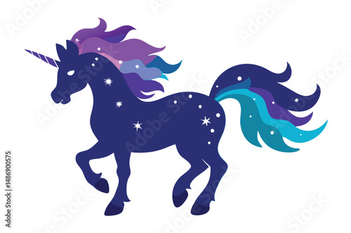 Silhouette of a Majestic Unicorn with a Starlit Mane