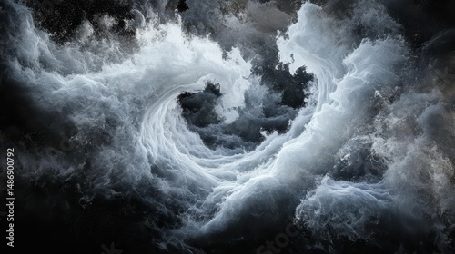 Abstract 3D Rendering of a Powerful Whitish Grey Wave Swirling in a Dark Background