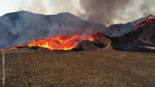 Aerial View of a Wildfire Ravaging a Mountainside