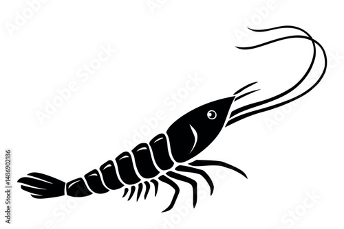 Fresh shrimp icon. Vector hand drawn illustration of shrimp. Caridea in the wild, seafood. For print, fabric, pattern, symbol, logo..eps