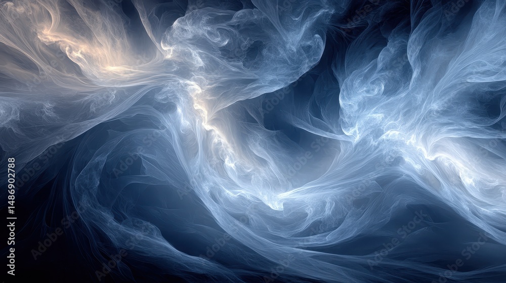 Fototapeta premium Abstract Blue Glowing Particle Swirls Digital Art Background