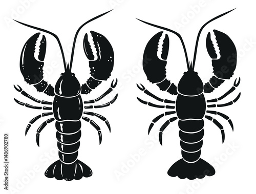 Lobster, seafood, sketch and outline. Hand drawn vintage marine life engraving. Vector illustration, isolated on white background for print, pattern, fabric, symbol, icon..eps
