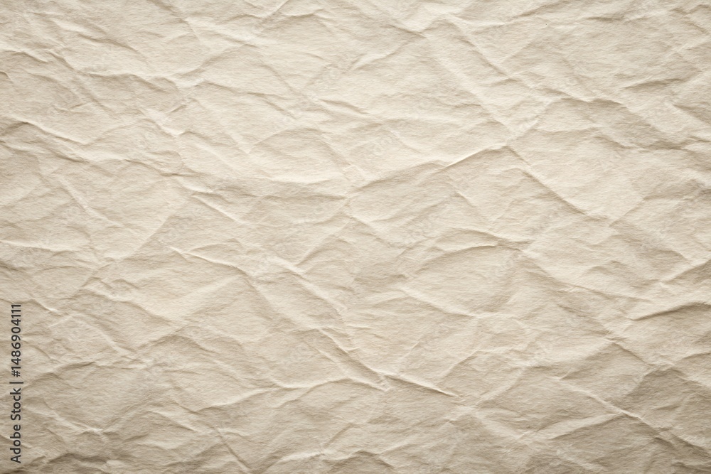 Obraz premium Crumpled beige paper texture with creases and soft organic surface detail