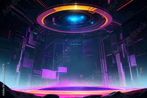 ゲーム背景　未来社会デジタルワールド3Dステージ舞台