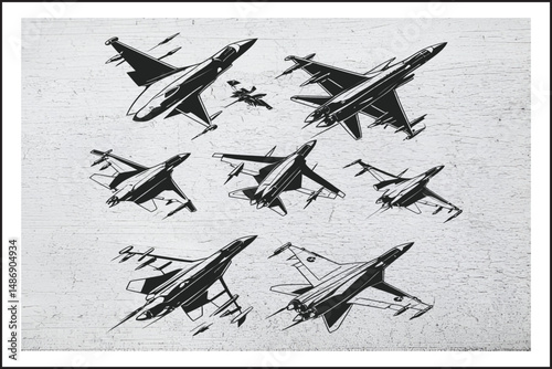 Supersonic Strike Force Illustration,
Military Jet Line Art,
Combat Aircraft Vector Set,
Airborne Power – Jet Fighter Set