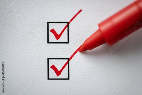 Red marker ticking check boxes on white background