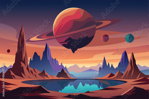 Ethereal Extraterrestrial Landscape: Silhouette of an Alien Planet with Suspended Mountains