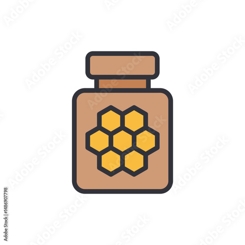 Illustration Of A Glass Jar Of Honey With Honeycomb Pattern