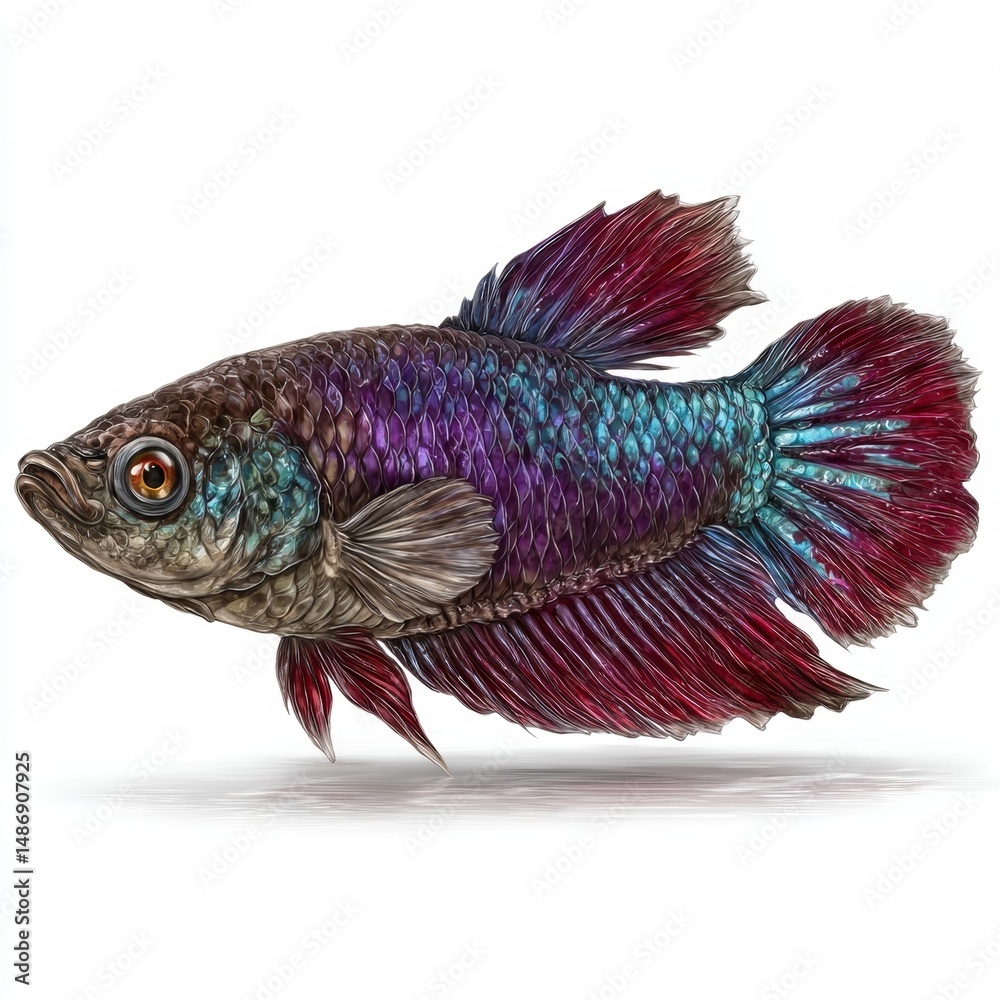 Fototapeta premium Purple and Red Betta Fish Illustration