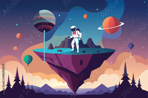 Astronaut Silhouetted Against a Floating Orb in the Depth of Space