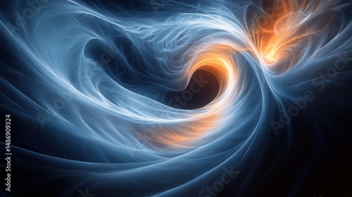 Abstract Swirling Energy Blue and Orange Light Particles in Dark Cosmic Space