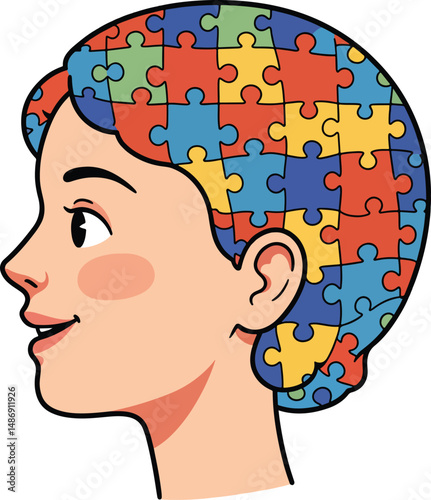 Autism Awareness: Head with Puzzle Pieces