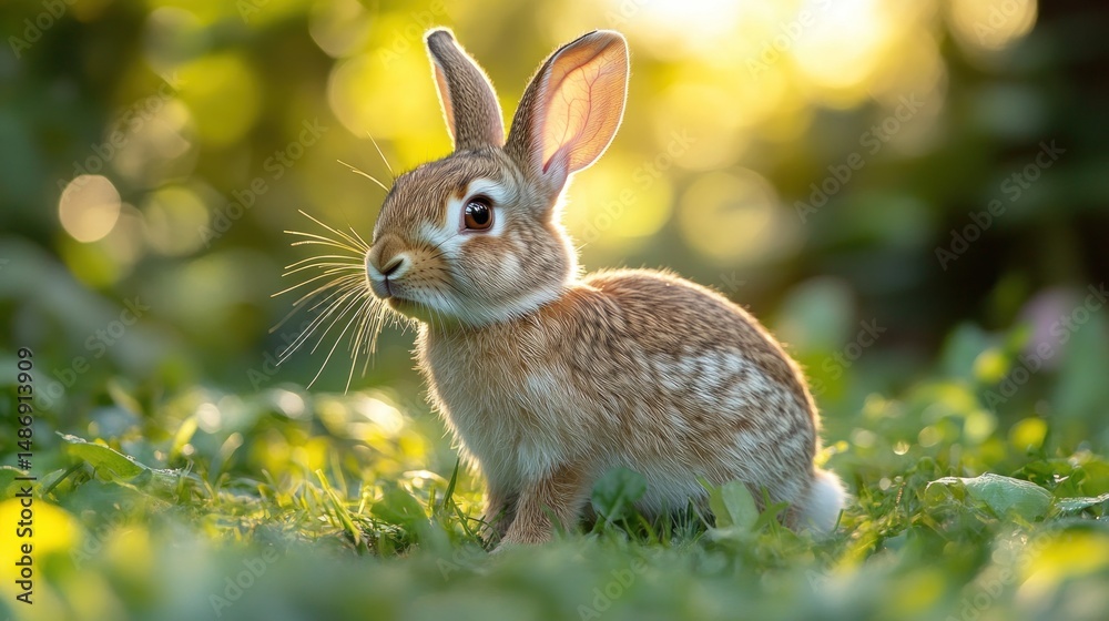 Fototapeta premium Adorable Bunny in Golden Hour Light