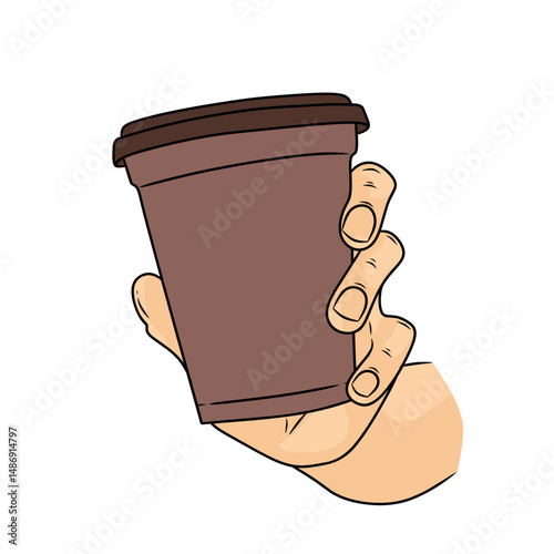 vector hand holding a glass or cup of coffee
