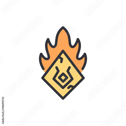 Stylized Icon Representing Burning Ancient Tablet With Tribal Symbol