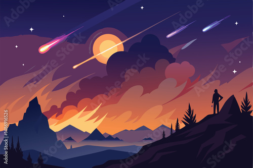 Mesmerizing Silhouette of Meteor Shower Illuminating the Night Sky