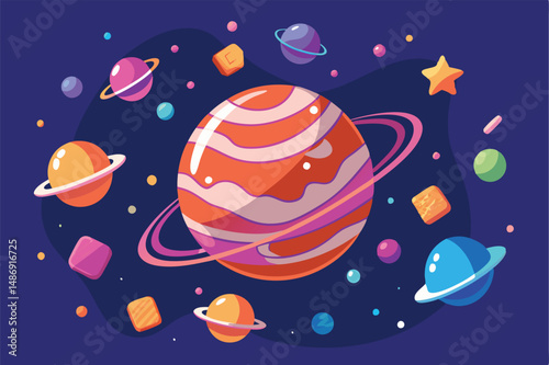 Silhouette of a Candy-Coated Planet Floating in Space