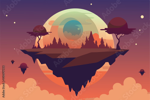 Mesmerizing Silhouette of a Planet with Ethereal Floating Islands in its Atmosphere