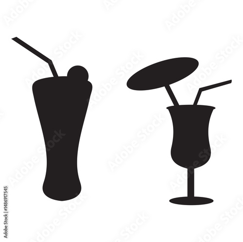 Minimal Cocktail Glasses Silhouette Vector Icons in Black and White
