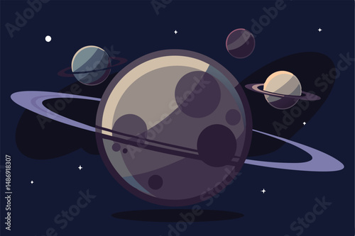 Mysterious Silhouette of a Planet Adorned with Celestial Moons