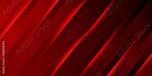Abstract glowing diagonal lines on red background. Shiny red gradient stripes lines. Modern graphic. Futuristic concept. Horizontal banner template