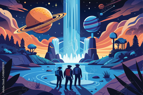 Space Explorers Uncover Hidden Cosmic Treasure in Silhouetted Adventure