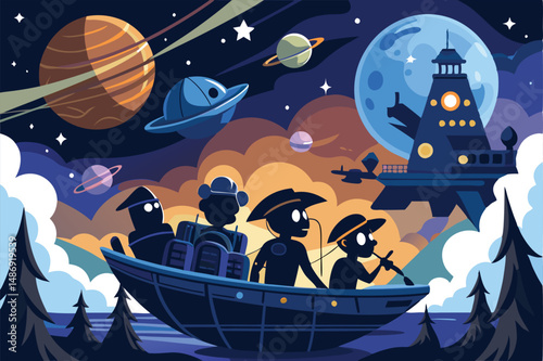 Stealthy Space Pirates Concealed Aboard a Covert Starship in the Depths of the Cosmos