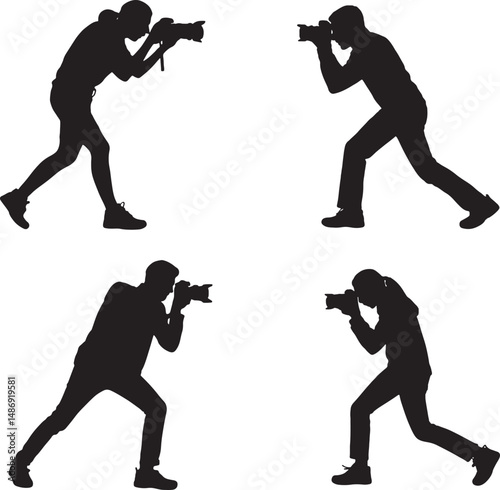 Four photographers silhouettes action shots camera
