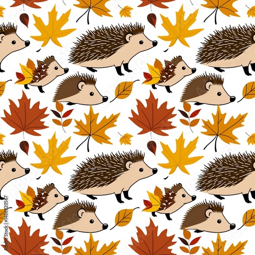 illustrated hedgehogs with fall leaves