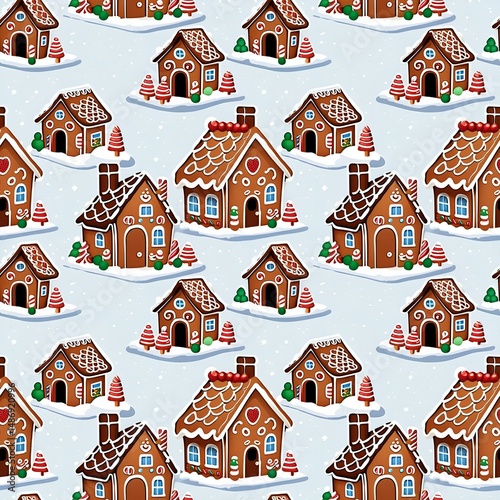 illustrated gingerbread houses in snow