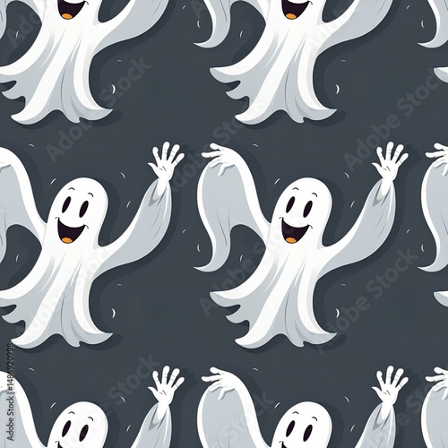 illustrated ghosts waving cheerfully