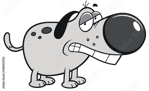 Cartoon dog depicting frustration or anger gritting teeth with spotty body and large nose