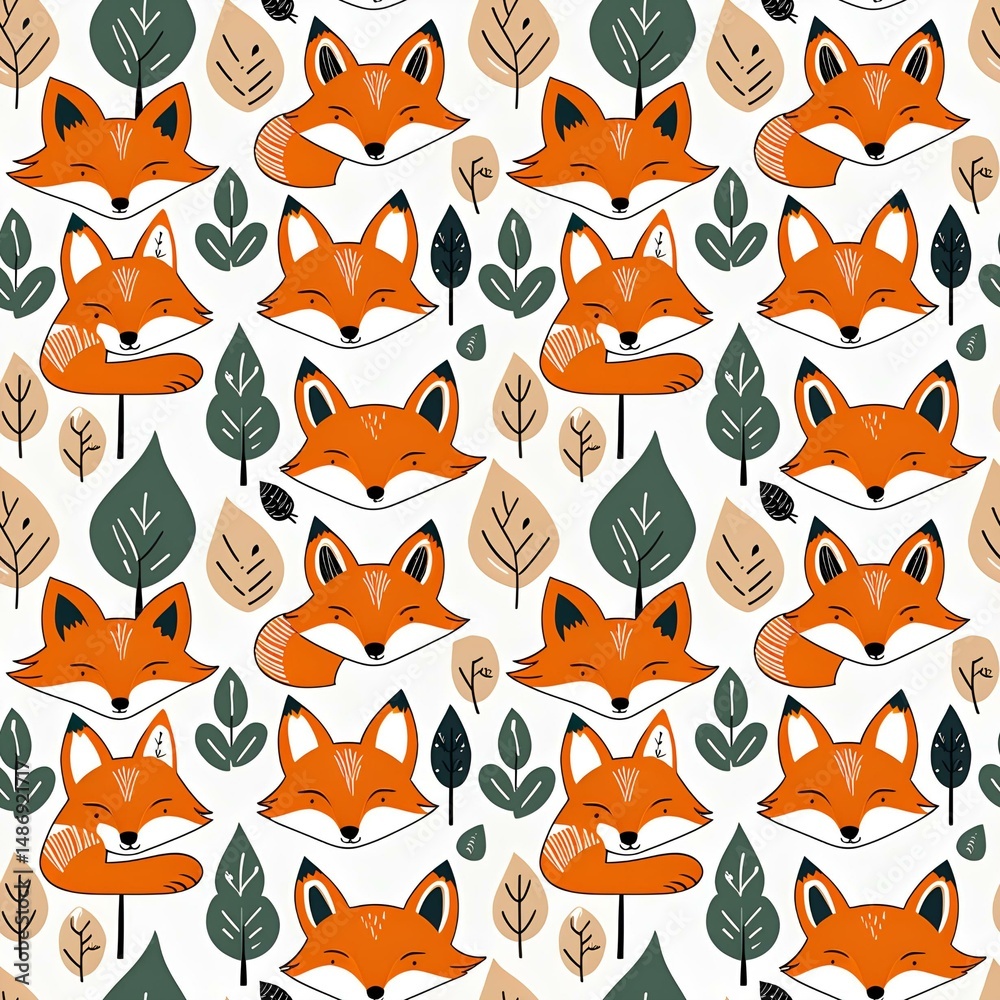 Fototapeta premium illustrated foxes in cozy woodland scenes