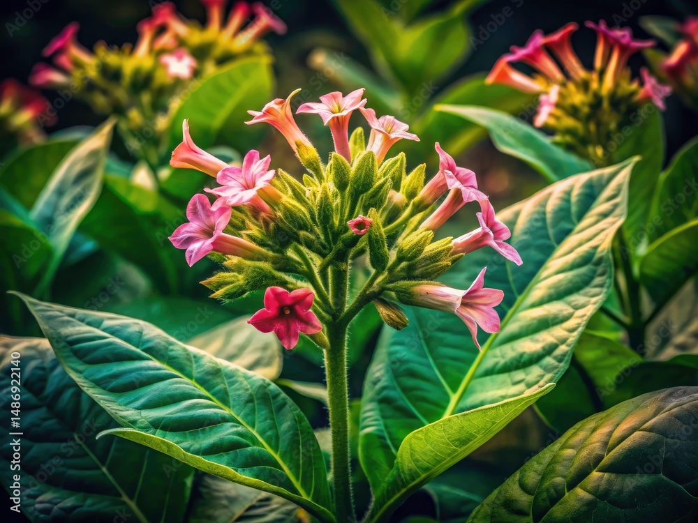 Obraz premium Low Light Tobacco Plant Photography - Nicotiana Tabacum Foreground Closeup