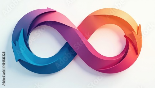 Abstract circular arrows graphic design, cyclical process, infinity symbol, loop concept , orange, modern