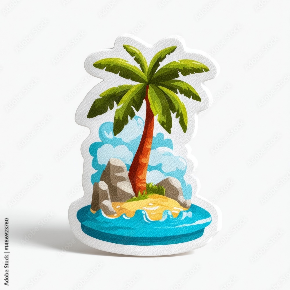 Obraz premium Tropical Island Palm Tree Sticker Illustration