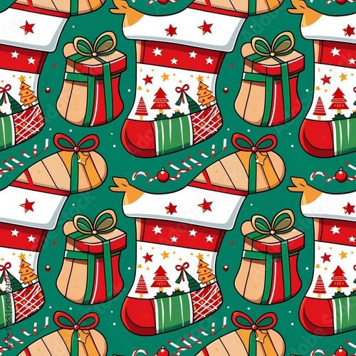 illustrated Christmas stockings and presents