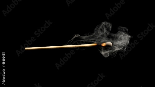 Burnt matchstick with smoke on black background