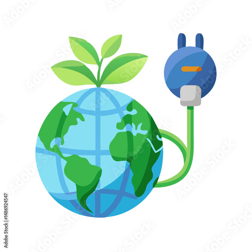 Earth with Plug - Green Power Icon