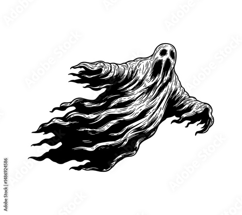 Ghostly Apparition Floating in the Air, an Eerie and Mysterious Spirit Silhouette Illustration