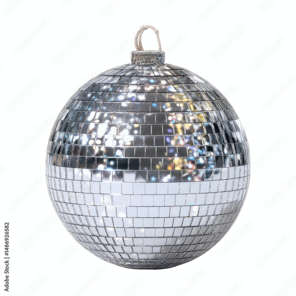 Fototapeta premium Sparkling Silver Disco Ball Isolated on Cyan