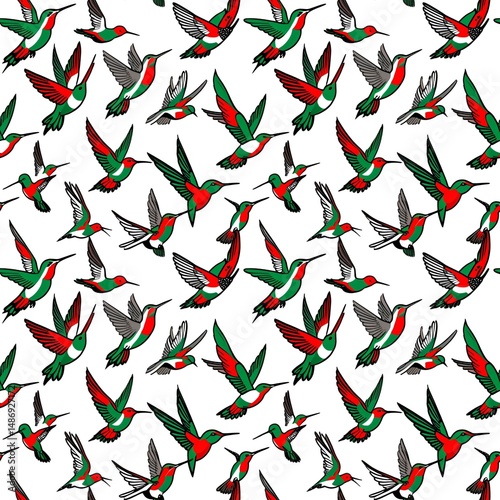 hummingbirds fluttering in an elegant repeating motif
