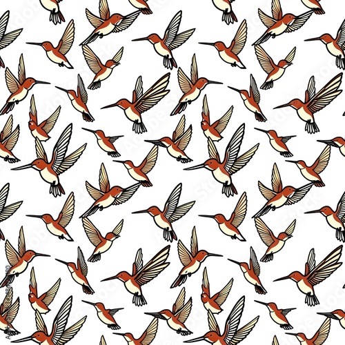 hummingbirds fluttering in an elegant repeating motif